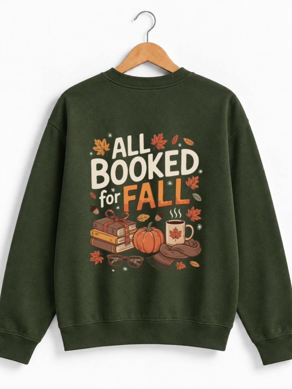 Forest Green "All Booked for Fall" Graphic Sweatshirt